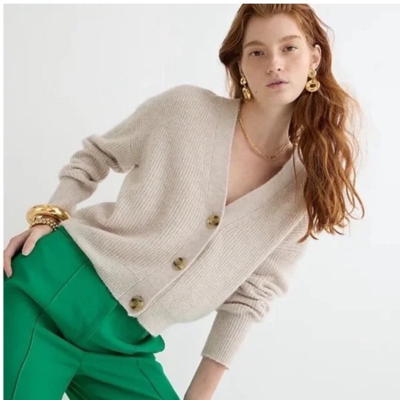 J. Crew Sweaters - J.Crew Alpaca Wool Blend Cropped Cardigan Sweater Heather‎ Oatmeal XL